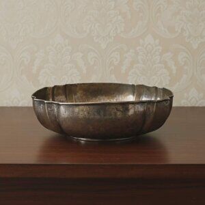 Vintage Large Hammered Silver Plate Over Brass Centerpiece Bowl 14" Decorative